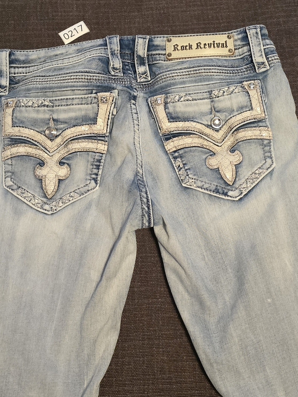 Rock Revival Raven Light Wash Embellished Boot Cut Jeans Size 31